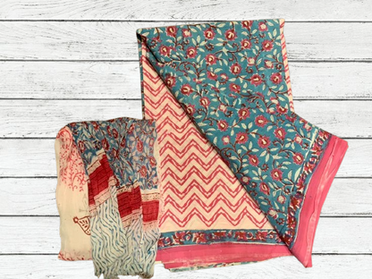 Handblock Cotton Suit pc with chiffon dupatta