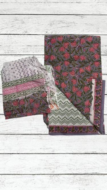 Handblock Cotton Suit pc with cotton dupatta