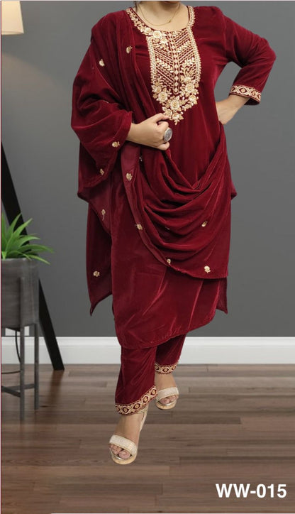 Velvet Dupatta Set (Magenta)