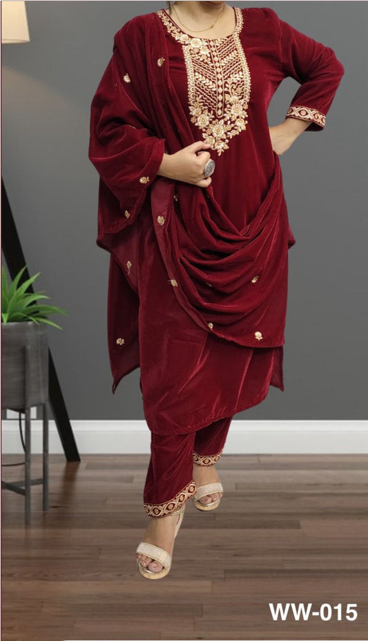 Velvet Dupatta Set (Magenta)