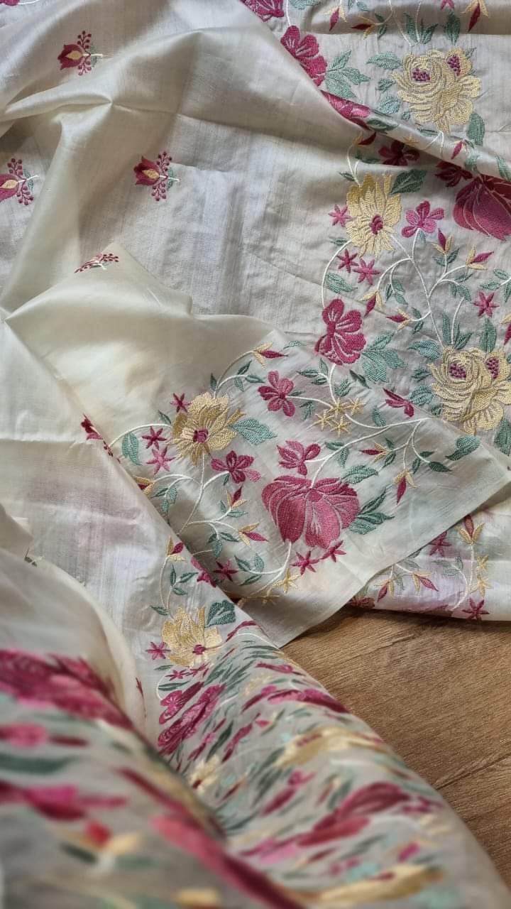 Tusser Silk embroidered saree