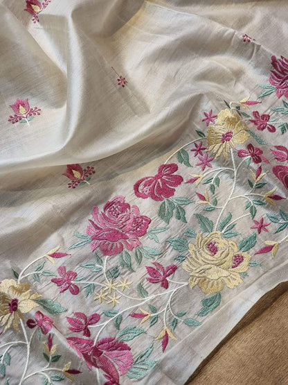 Tusser Silk embroidered saree