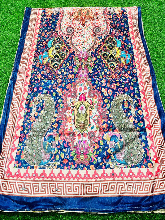 Printed Velvet Shawl with Mirror work
