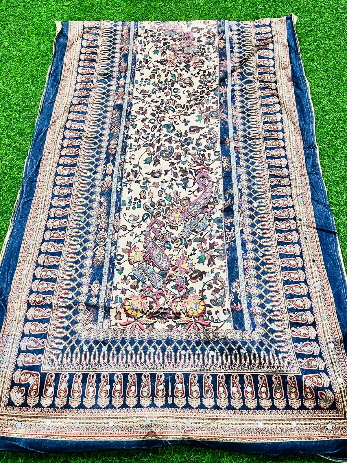 Printed Velvet Shawl with Mirror work