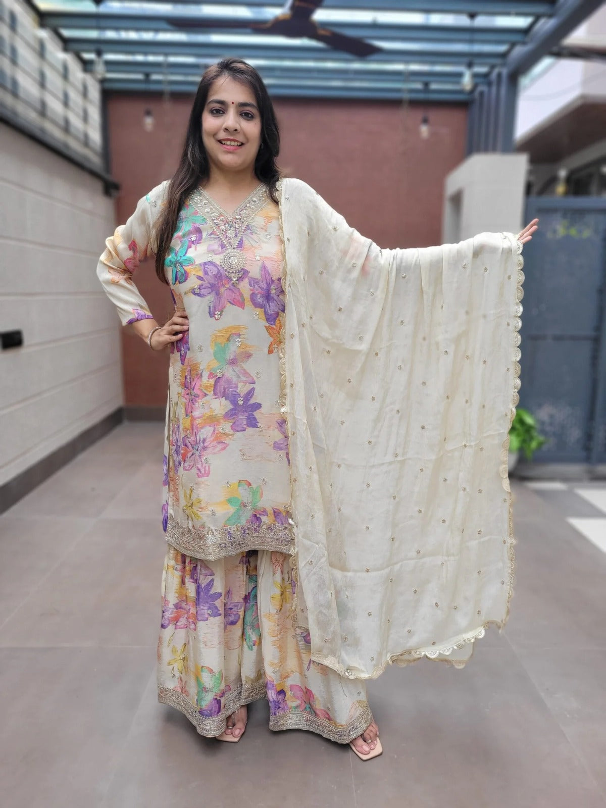 Tissue Digital Partywear Sharara 3Pc Set