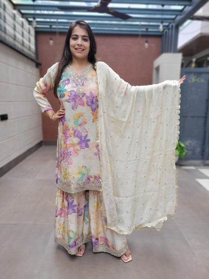 Tissue Digital Partywear Sharara 3Pc Set