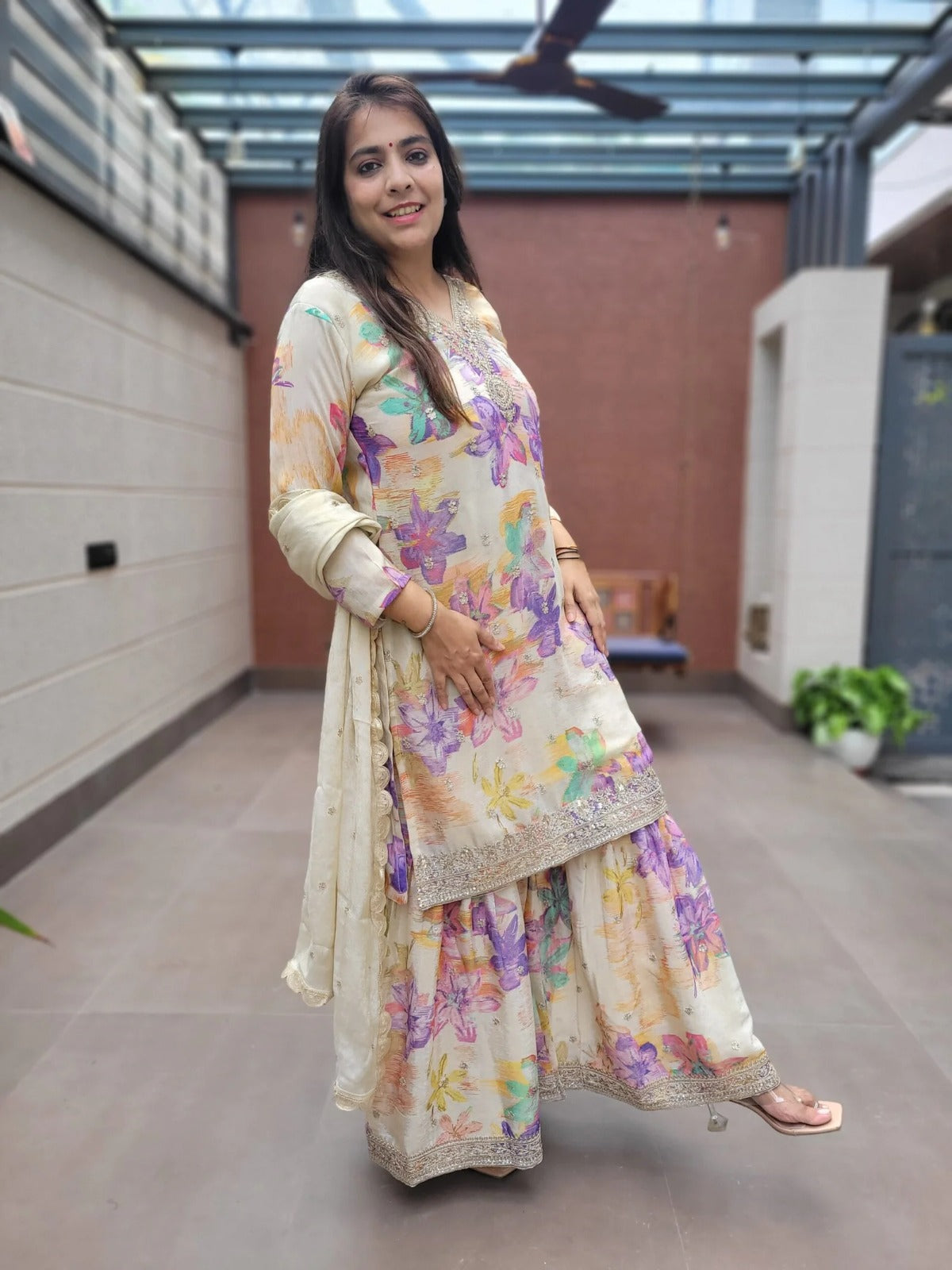 Tissue Digital Partywear Sharara 3Pc Set