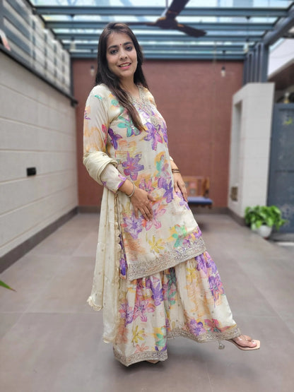 Tissue Digital Partywear Sharara 3Pc Set